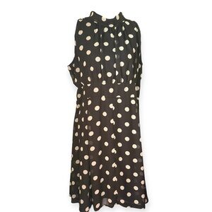 White and Brown Sleeveless Midi Sundress with Collar